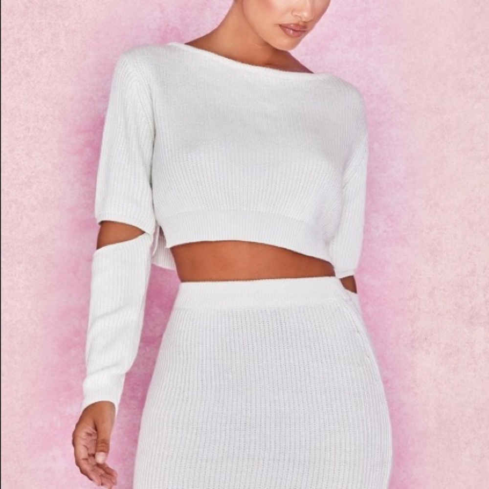 Off White Cropped Soft Rib Knit Sweater